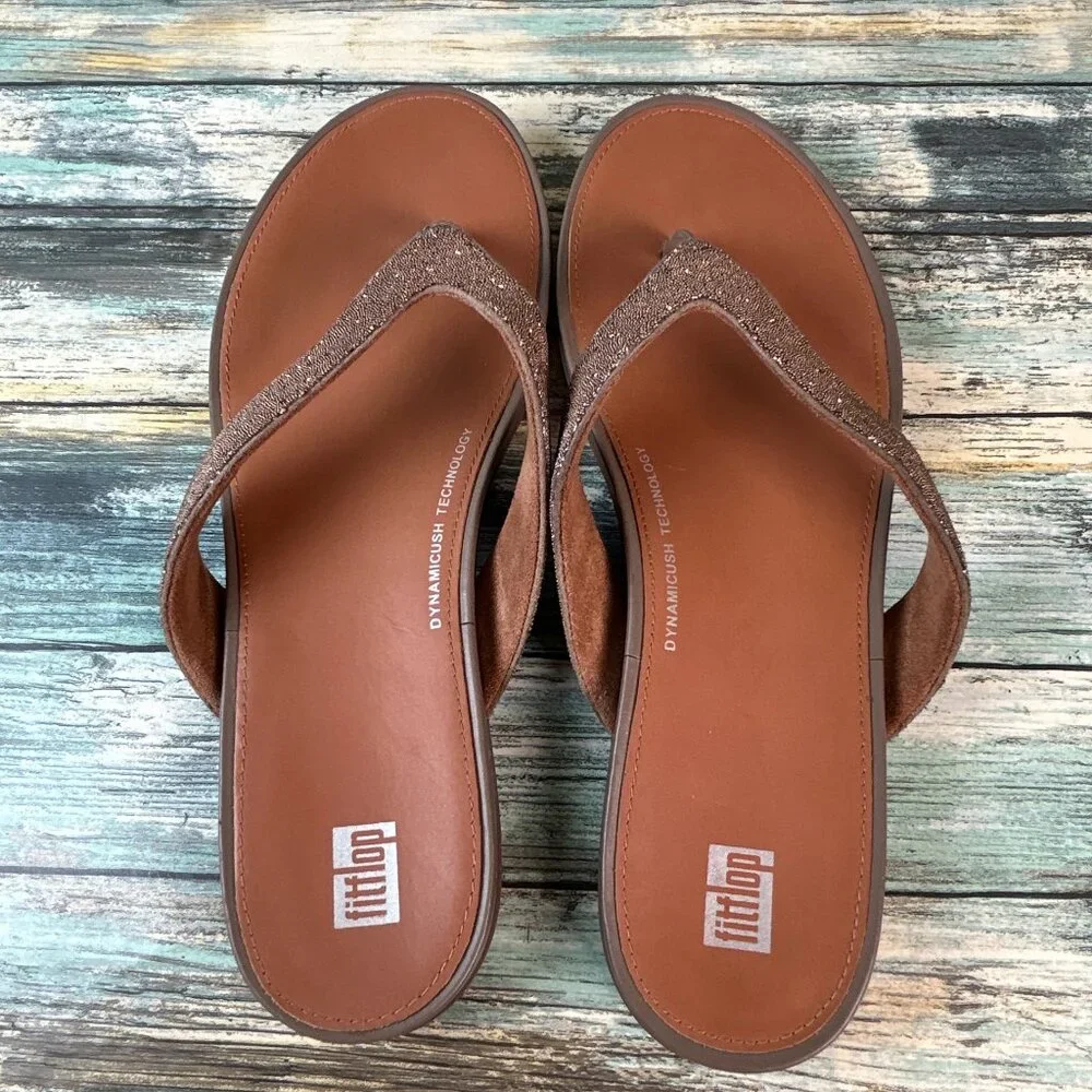 Fitflop Flip Flop Sandals Womens Size 10 Brown Casual Thongs Shimmery